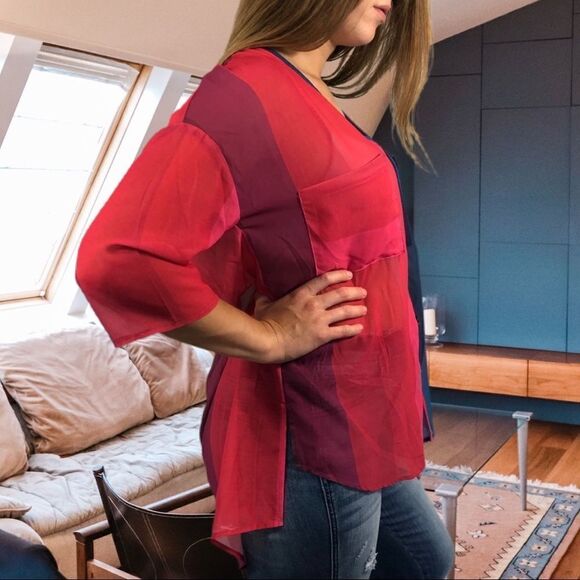 Show Me Your Mumu Rainbow Color block Sheer Blouse - Picture 3 of 7